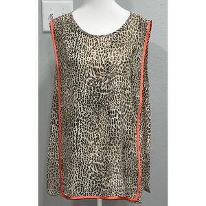 Vince Camuto Sleeveless Top, XL, Leopard Print with Orange Trim Piping